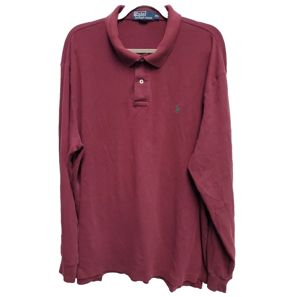 Polo Ralph Lauren Long Sleeve Polo Shirt 100% Cotton Mens XXL Maroon/Burgandy